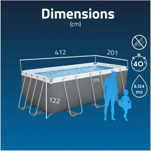 56722-3 Set Piscine Hors Sol Power Steel Rectangulaire de 412 x 201 x 122 cm Rotin gris 412 x 201 x 122 Rectangulaire cartouche
