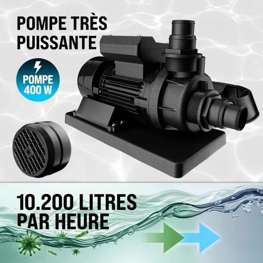 ® Système de filtre à Sable 10.200L/h pompe piscine auto-amorçage testeur d'eau électronique chlore pH 450W Ø32-38mm vanne 7 voies certifié TÜV
