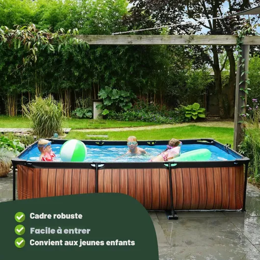 Piscine Hors Sol Rectangulaire 300 x 200 x 65 cm avec Pompe Filtrante – pour Familles et Jeunes Enfants – Piscine Tubulaire en Acier – TÜV, CE et en 16582 – Stone – Gris 300 x 200 cm Gris