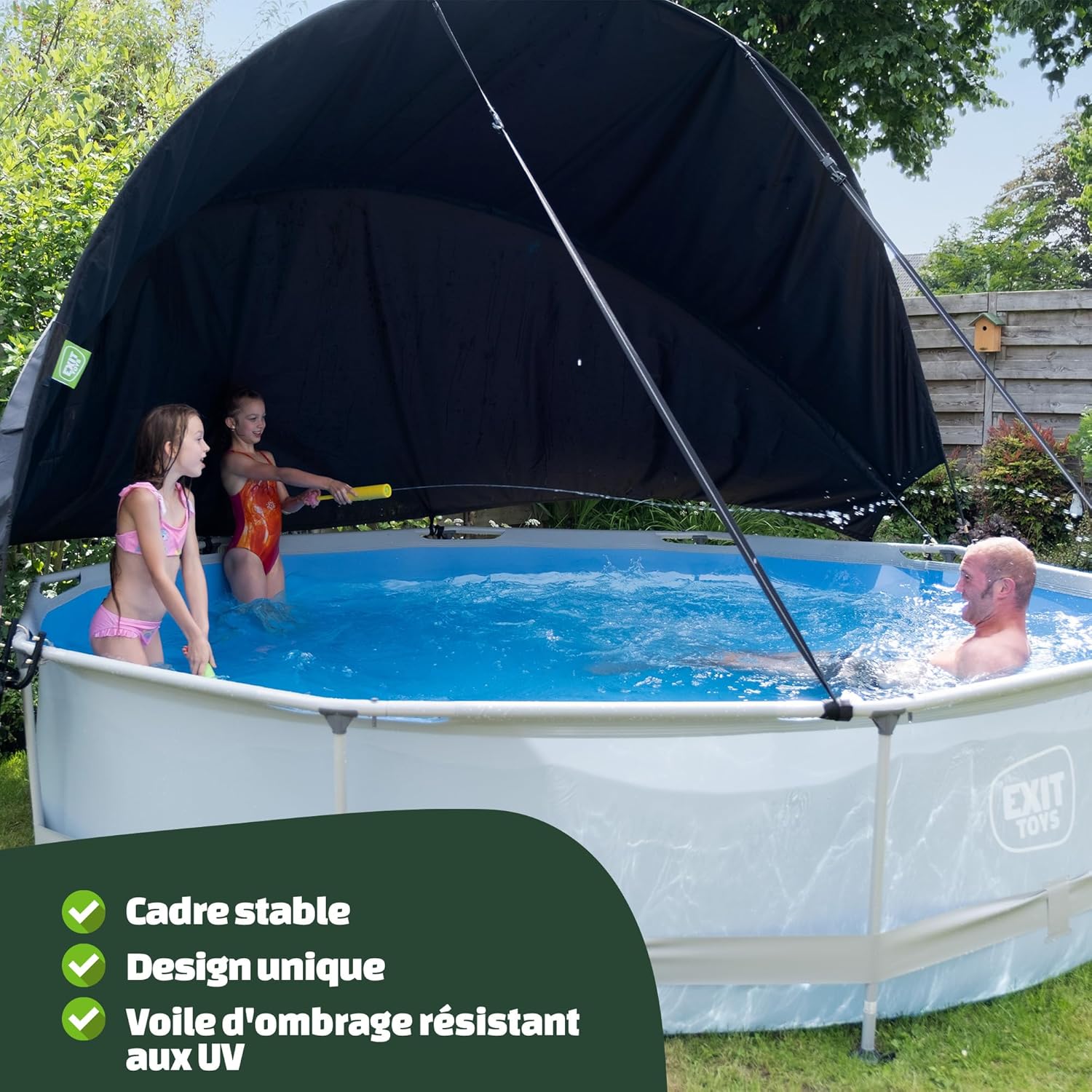 Piscine Hors Sol Ronde ø 300 x 76 cm avec Voile d'Ombrage et Pompe Filtrante – Piscine Tubulaire pour Enfant – Cadre en Acier – TÜV CE en 16582 – Lime – Vert 300 cm Vert