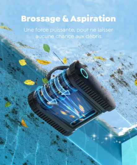 C1 Robot de Piscine Fond et Parois, Double Filtre, 7 Modes de Nettoyage, 180 Min d'Autonomie, Robot Piscine sans Fil, Puissant Aspirateur pour Piscines jusqu'à 150 m²,Platine
