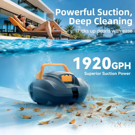 (2026 New) CoasTeering Planet Robot Piscine sans Fil, 120 Min Autonomie, 4500mAh, Charge Rapide 2,5h, Compatible Eau Salée & Douce, Double Moteur, Nettoyeur de Fond pour Piscines jusqu'à 80 m² Gris mat