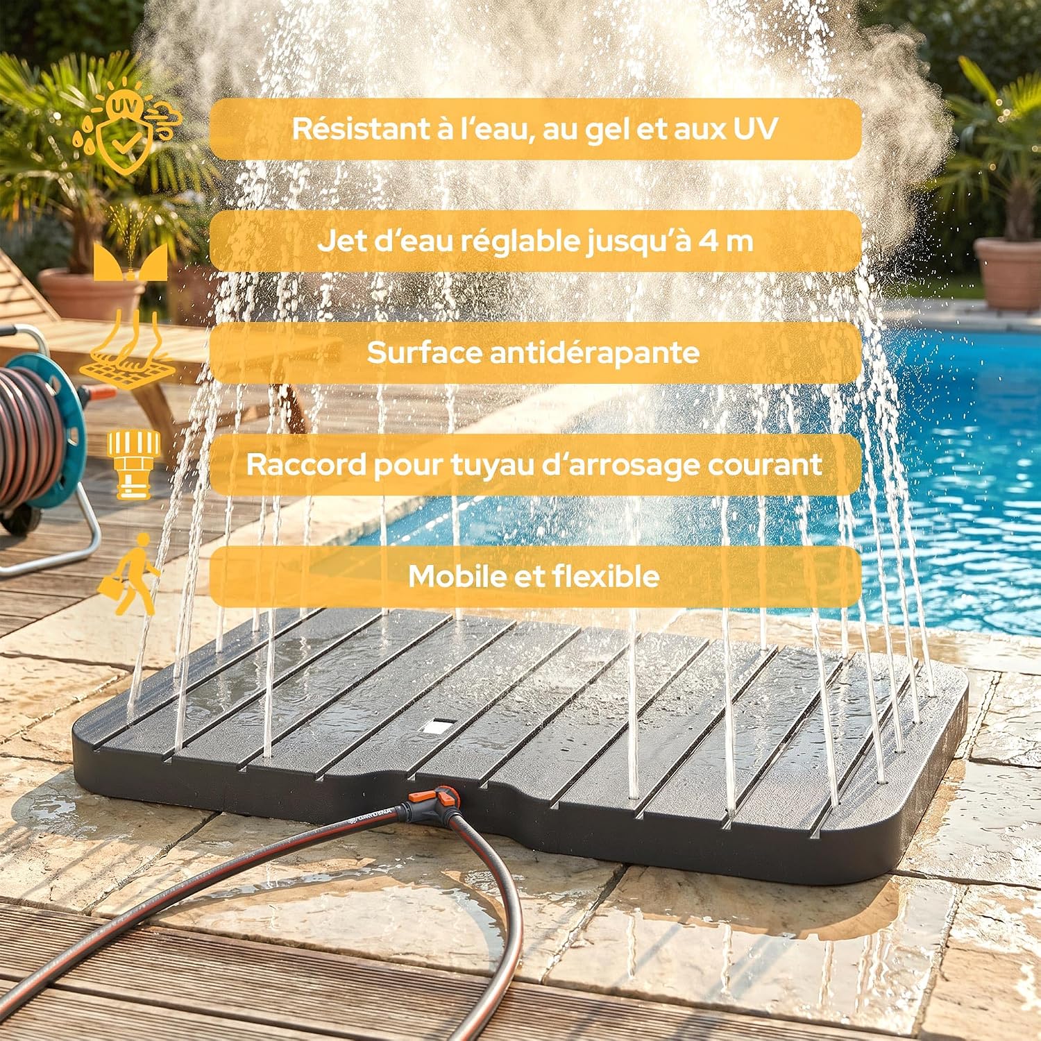 Douche de Jardin pour Piscine & Sauna - Douche Extérieure avec Commande au Pied - Raccordement Eau Chaude & Froide - Douche Antidérapante - Douche Camping jusqu'à 150 kg
