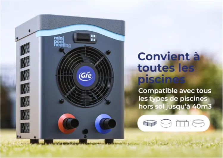 HPM20 - Mini pompe à chaleur pour piscines hors-sol jusqu'à 20 m³, chauffage pour piscines hors-sol - Couleur grise 20 m3