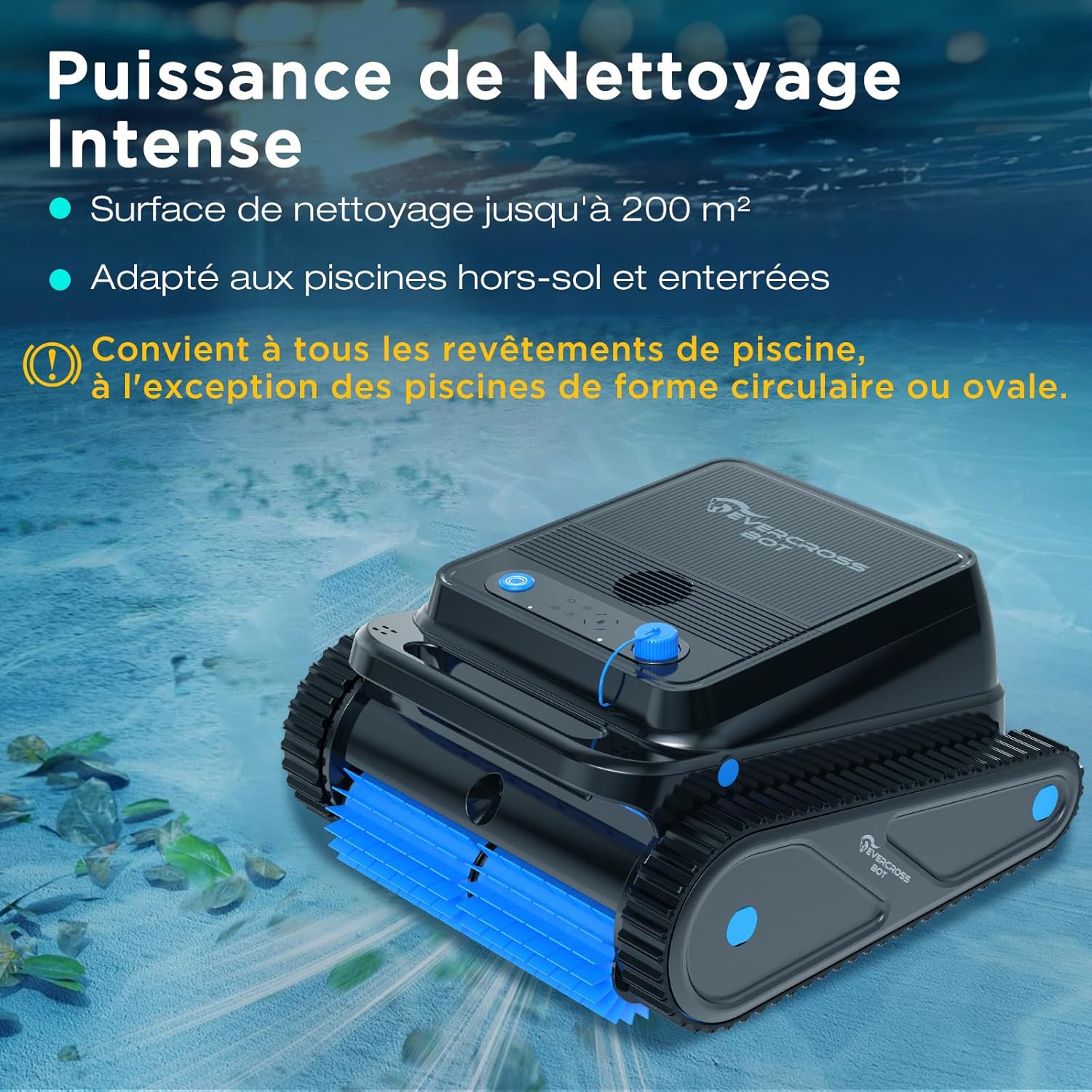 U8 Robot Piscine Fond et Parois, sans Fil avec Nettoyage Ligne d'eau, 120 Min Autonomie, Navigation Intelligente, Stationnement Automatique, Contrôle Via App, Jusqu’à 200㎡ Noir