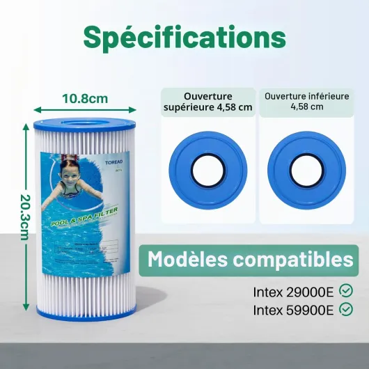Filtre de piscine A, cartouches de filtre à eau "A", accessoires pour systèmes de filtration - Cartouche filtrante - Type A ou C pour pompe de piscine Intex (29000E/59900E) - Lot de 4 pièces 4pack