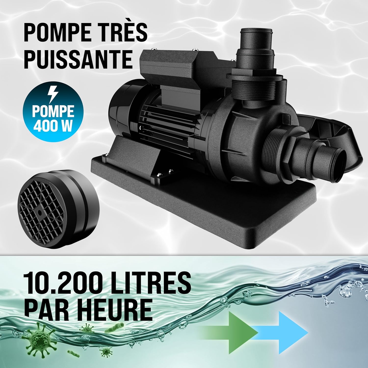 ® Pompe filtre à sable 10,2 m³ auto-amorçante pour piscines jusqu'à 35 m³ boules 1kg vanne 7 voies raccord 2en1 Ø32-38mm système de filtration à sable 10.200 L/h et 1 kg balles de filtration