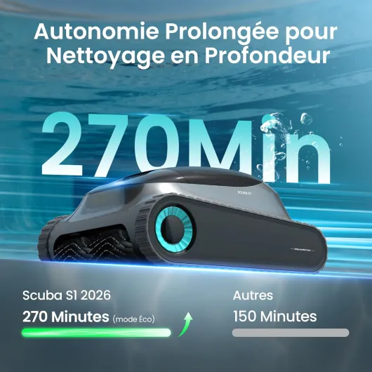 (2026 Upgrade) Aiper Scuba S1 Robot Piscine, Plan Hebdomadaire Personnalisé, Autonomie de 270 Min, Filtration Ultra-Fine, Nettoyage Fond/Parois/Ligne d’Eau, Navigation 11 Capteurs, Contrôle Via App Gris