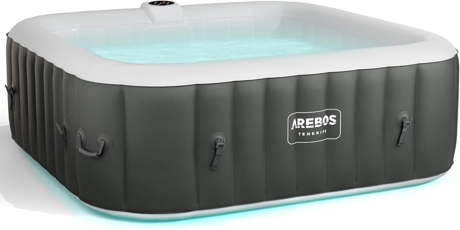 Spa Gonflable - Gonflable Automatique - Intérieur et extérieur - 185x185cm - 6 Personnes - Bande Lumineuse LED - 130 Jets de Massage - 910 L - avec Couvercle - Bubble Spa & Wellness Massage