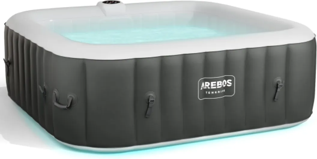 Spa Gonflable - Gonflable Automatique - Intérieur et extérieur - 185x185cm - 6 Personnes - Bande Lumineuse LED - 130 Jets de Massage - 910 L - avec Couvercle - Bubble Spa & Wellness Massage