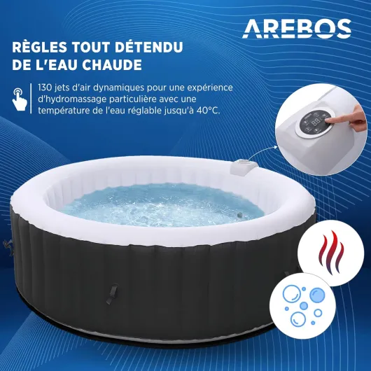 Spa Gonflable - pour l'intérieur et l'extérieur - 6 Personnes - ⌀ 208 cm - Rond - 130 Jets de Massage - 1000 litres - avec Chauffage - Spa et Bien-être